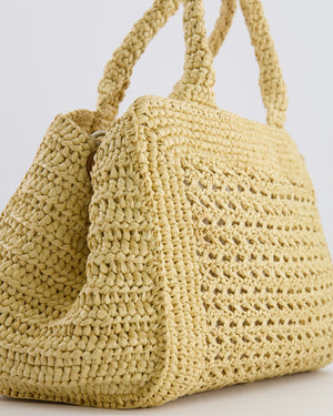 Miu Miu Beige Crochet Raffia Small Rete Top-Handle Bag with Logo Detail