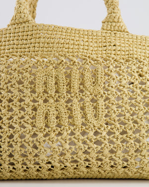 Miu Miu Beige Crochet Raffia Small Rete Top-Handle Bag with Logo Detail