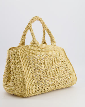 Miu Miu Beige Crochet Raffia Small Rete Top-Handle Bag with Logo Detail