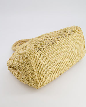 Miu Miu Beige Crochet Raffia Small Rete Top-Handle Bag with Logo Detail
