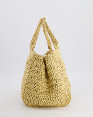 Miu Miu Beige Crochet Raffia Small Rete Top-Handle Bag with Logo Detail