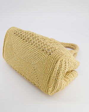 Miu Miu Beige Crochet Raffia Small Rete Top-Handle Bag with Logo Detail