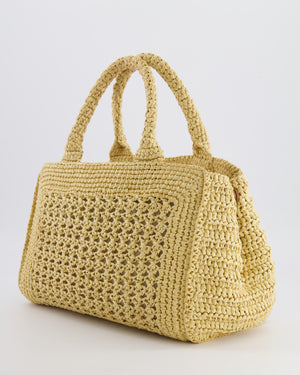 Miu Miu Beige Crochet Raffia Small Rete Top-Handle Bag with Logo Detail