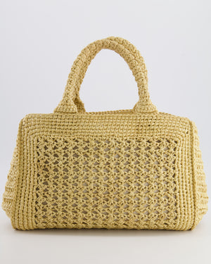 Miu Miu Beige Crochet Raffia Small Rete Top-Handle Bag with Logo Detail