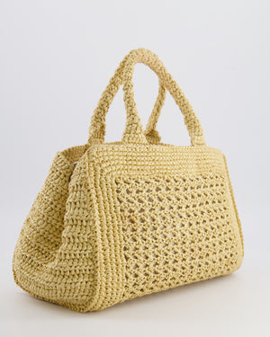 Miu Miu Beige Crochet Raffia Small Rete Top-Handle Bag with Logo Detail