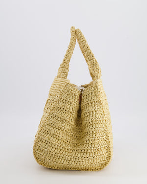 Miu Miu Beige Crochet Raffia Small Rete Top-Handle Bag with Logo Detail