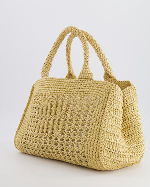 Miu Miu Beige Crochet Raffia Small Rete Top-Handle Bag with Logo Detail
