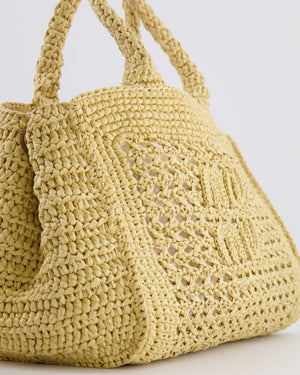 Miu Miu Beige Crochet Raffia Small Rete Top-Handle Bag with Logo Detail