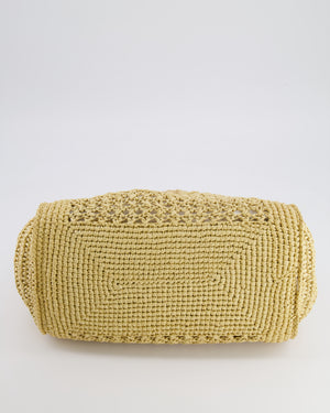 Miu Miu Beige Crochet Raffia Small Rete Top-Handle Bag with Logo Detail
