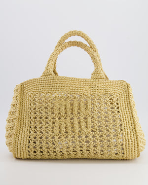Miu Miu Beige Crochet Raffia Small Rete Top-Handle Bag with Logo Detail