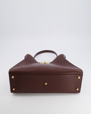 Fendi Way Medium Tote Bag in Dark Brown Leather with Lilac Suede Interior and Gold Hardware