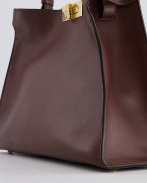 Fendi Way Medium Tote Bag in Dark Brown Leather with Lilac Suede Interior and Gold Hardware