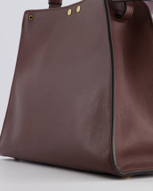 Fendi Way Medium Tote Bag in Dark Brown Leather with Lilac Suede Interior and Gold Hardware