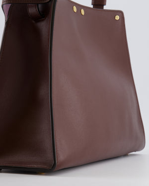 Fendi Way Medium Tote Bag in Dark Brown Leather with Lilac Suede Interior and Gold Hardware