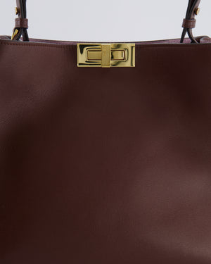Fendi Way Medium Tote Bag in Dark Brown Leather with Lilac Suede Interior and Gold Hardware