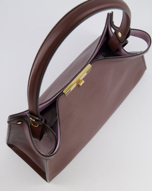 Fendi Way Medium Tote Bag in Dark Brown Leather with Lilac Suede Interior and Gold Hardware