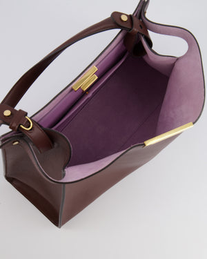 Fendi Way Medium Tote Bag in Dark Brown Leather with Lilac Suede Interior and Gold Hardware