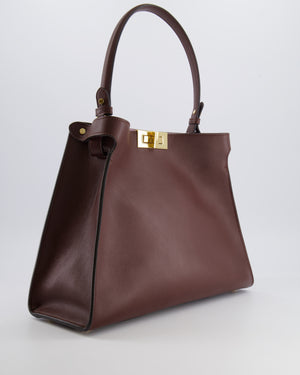 Fendi Way Medium Tote Bag in Dark Brown Leather with Lilac Suede Interior and Gold Hardware