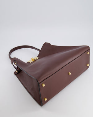 Fendi Way Medium Tote Bag in Dark Brown Leather with Lilac Suede Interior and Gold Hardware