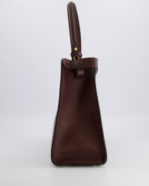 Fendi Way Medium Tote Bag in Dark Brown Leather with Lilac Suede Interior and Gold Hardware