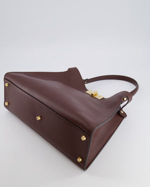 Fendi Way Medium Tote Bag in Dark Brown Leather with Lilac Suede Interior and Gold Hardware