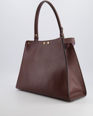 Fendi Way Medium Tote Bag in Dark Brown Leather with Lilac Suede Interior and Gold Hardware