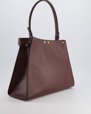 Fendi Way Medium Tote Bag in Dark Brown Leather with Lilac Suede Interior and Gold Hardware
