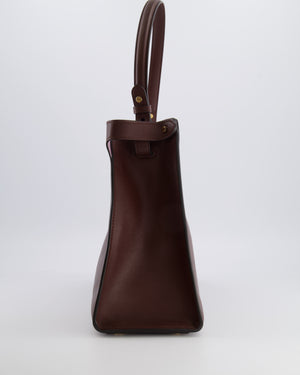 Fendi Way Medium Tote Bag in Dark Brown Leather with Lilac Suede Interior and Gold Hardware