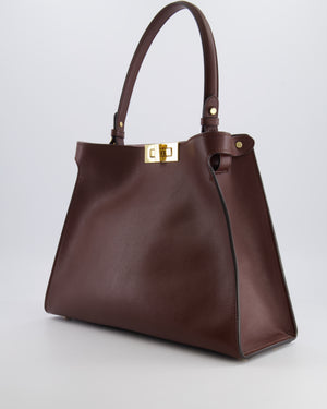 Fendi Way Medium Tote Bag in Dark Brown Leather with Lilac Suede Interior and Gold Hardware