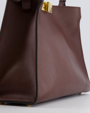 Fendi Way Medium Tote Bag in Dark Brown Leather with Lilac Suede Interior and Gold Hardware
