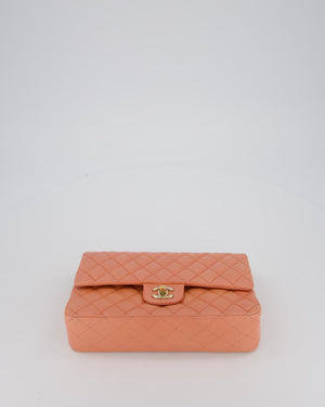 Chanel Peach Pink Medium Classic Double Flap Bag in Lambskin Leather with Champagne Gold Hardware