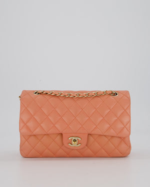Chanel Peach Pink Medium Classic Double Flap Bag in Lambskin Leather with Champagne Gold Hardware