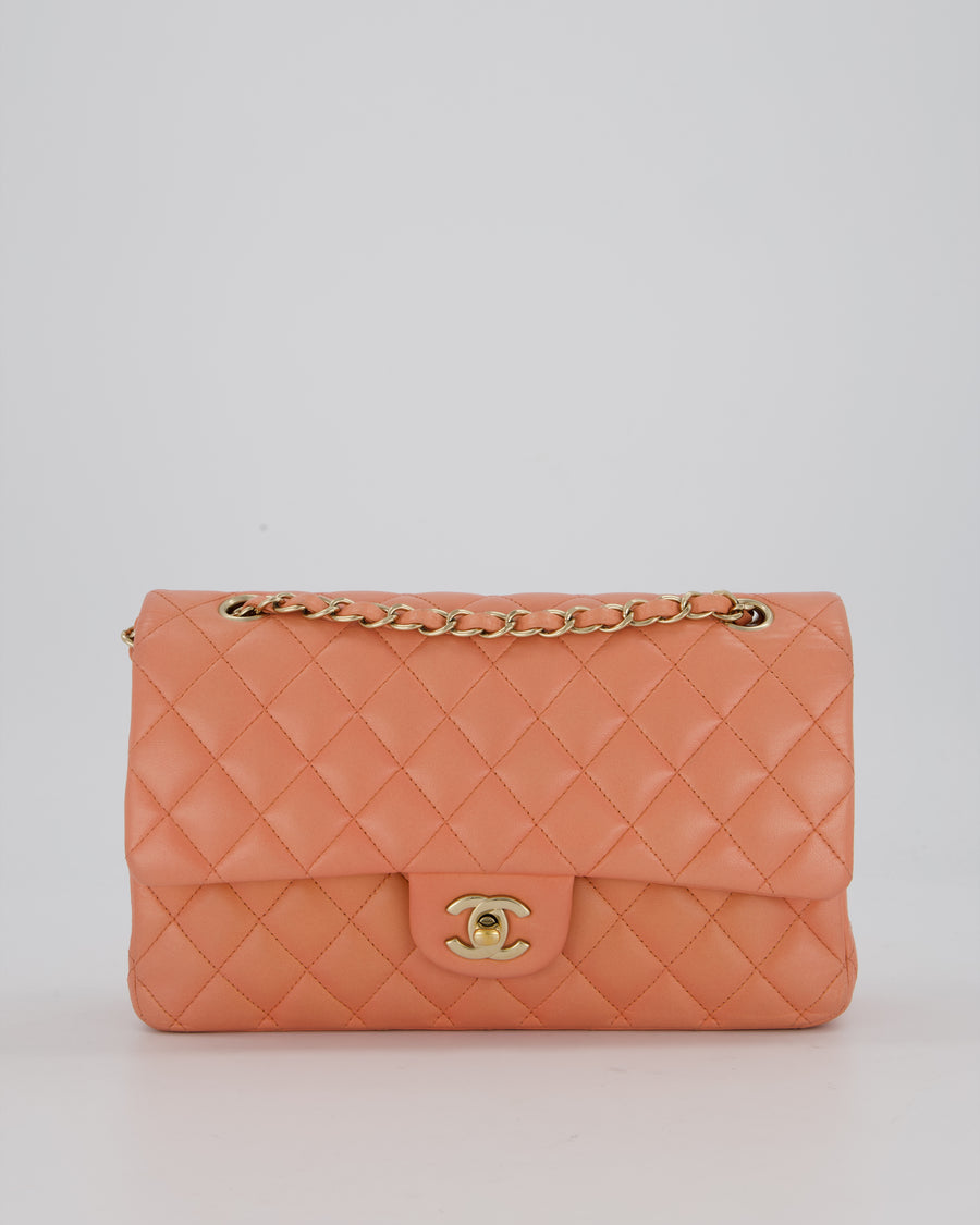 Chanel Peach Pink Medium Classic Double Flap Bag in Lambskin Leather with Champagne Gold Hardware