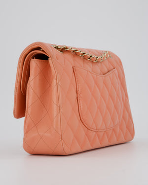 Chanel Peach Pink Medium Classic Double Flap Bag in Lambskin Leather with Champagne Gold Hardware