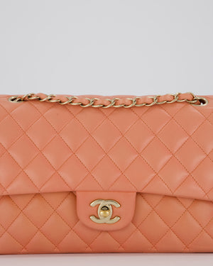 Chanel Peach Pink Medium Classic Double Flap Bag in Lambskin Leather with Champagne Gold Hardware
