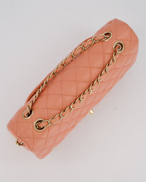 Chanel Peach Pink Medium Classic Double Flap Bag in Lambskin Leather with Champagne Gold Hardware