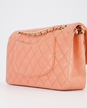 Chanel Peach Pink Medium Classic Double Flap Bag in Lambskin Leather with Champagne Gold Hardware