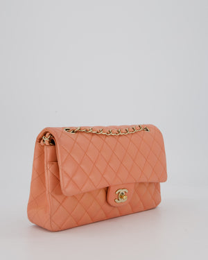 Chanel Peach Pink Medium Classic Double Flap Bag in Lambskin Leather with Champagne Gold Hardware