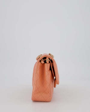 Chanel Peach Pink Medium Classic Double Flap Bag in Lambskin Leather with Champagne Gold Hardware