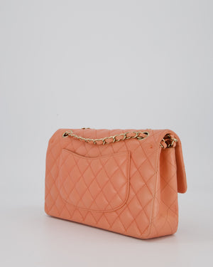 Chanel Peach Pink Medium Classic Double Flap Bag in Lambskin Leather with Champagne Gold Hardware
