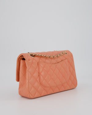 Chanel Peach Pink Medium Classic Double Flap Bag in Lambskin Leather with Champagne Gold Hardware