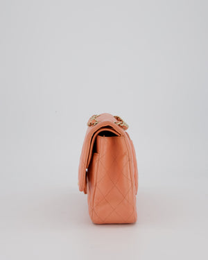 Chanel Peach Pink Medium Classic Double Flap Bag in Lambskin Leather with Champagne Gold Hardware