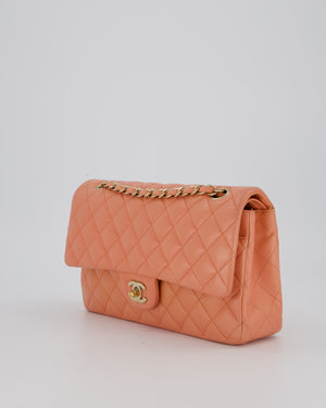 Chanel Peach Pink Medium Classic Double Flap Bag in Lambskin Leather with Champagne Gold Hardware