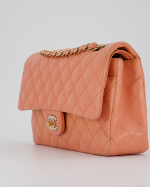 Chanel Peach Pink Medium Classic Double Flap Bag in Lambskin Leather with Champagne Gold Hardware