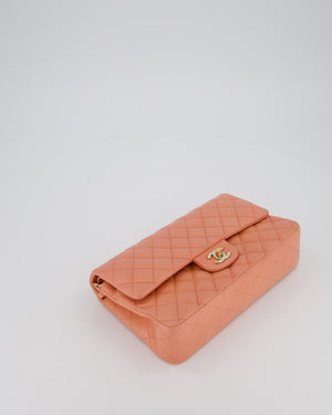 Chanel Peach Pink Medium Classic Double Flap Bag in Lambskin Leather with Champagne Gold Hardware