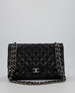 Chanel Black Jumbo Classic Double Flap Bag in Lambskin Leather with Silver Hardware