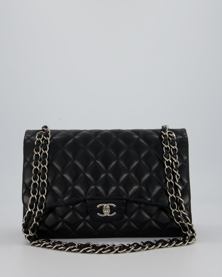 Chanel Black Jumbo Classic Double Flap Bag in Lambskin Leather with Silver Hardware