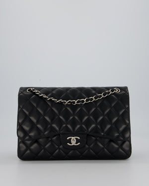 Chanel Black Jumbo Classic Double Flap Bag in Lambskin Leather with Silver Hardware