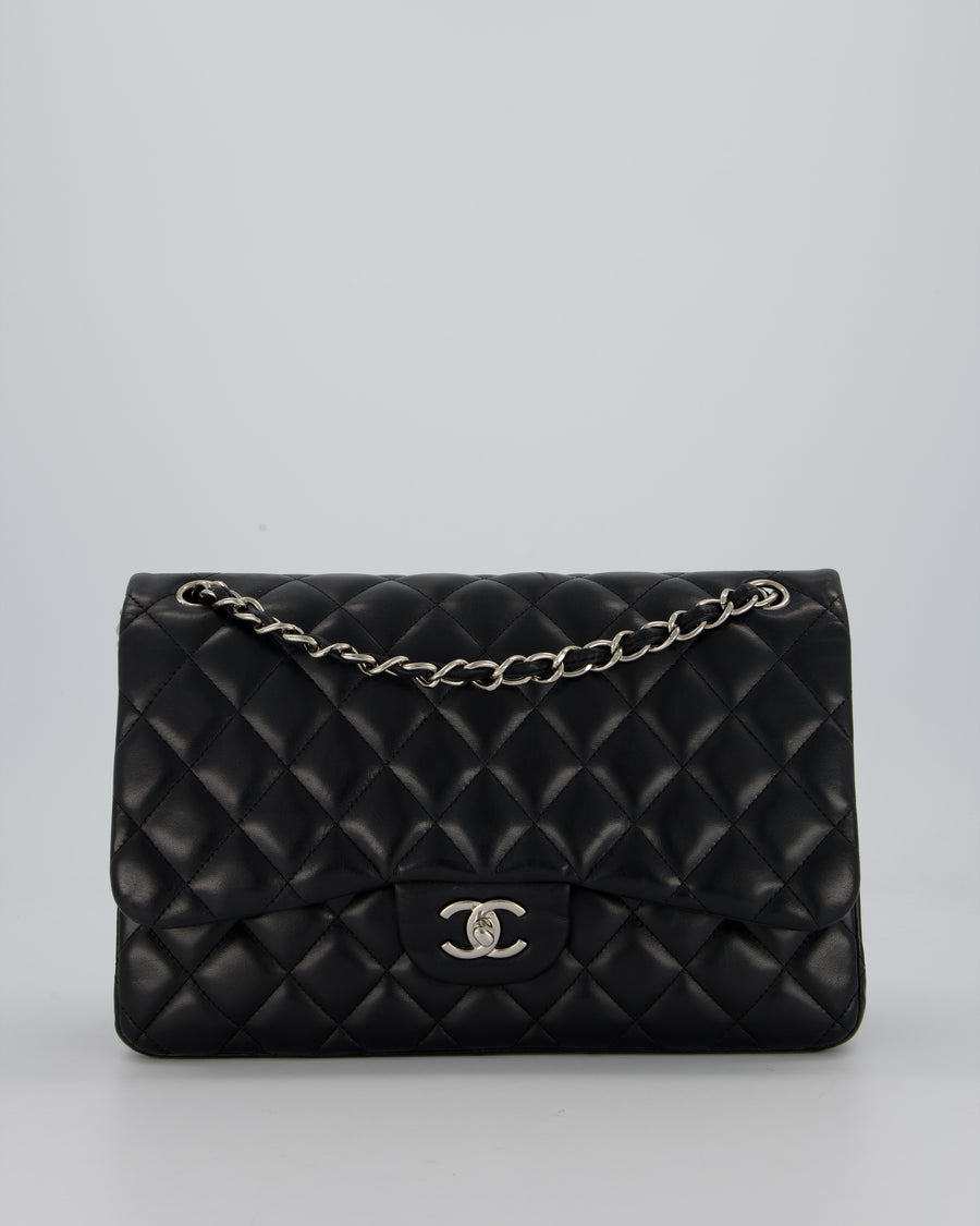 Chanel Black Jumbo Classic Double Flap Bag in Lambskin Leather with Silver Hardware
