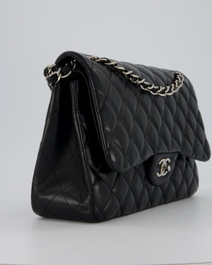 Chanel Black Jumbo Classic Double Flap Bag in Lambskin Leather with Silver Hardware